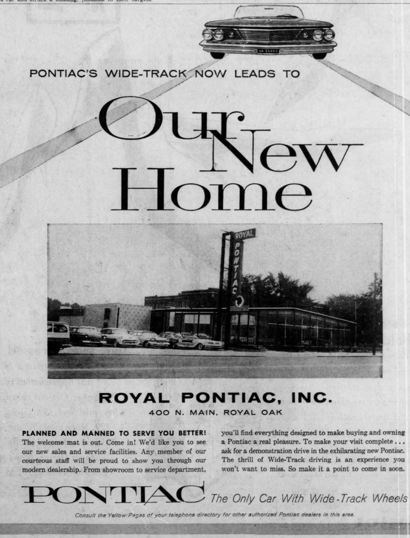 Royal Pontiac - Aug 25 1960 Ad For 400 Main Address